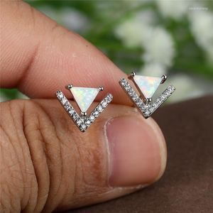 Orecchini per borchie bianche blu opale geometrica piccola triangolo in pietra vintage oro rosa in argento matrimonio per donne