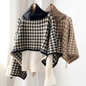 Damen-Strick-T-Shirts, Winter-Rollkragenpullover, gestrickte Umhänge, Umhang, Damen-Fledermausärmel, lässig, karierter Pullover, Poncho-Pullover, Designer-Crop-Top, T221012