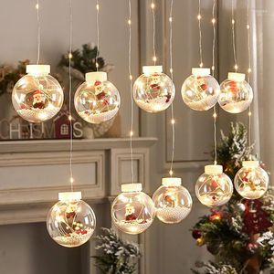 Decorações de Natal 220V 3m LED CURNAT String Ball Papai Noel Ano 2022 Luzes de decoração para casa Navidad Tree