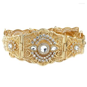 Bälten Sunspicems Gold Color Crystal Marocko Caftan Belt For Women Arab Robe Wedding Dress Chain Justerbar längd Kroppsmycken