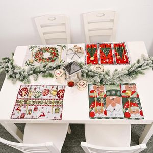 テーブルマットニットファブリッククリスマスツリーエルクリースサンタプレースマットの冬の屋外屋内ホームパーティーキッチンダイニング装飾のためのマット