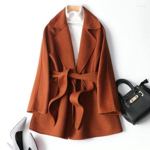 Women's Wool Women's & Blends Coat Winter Female Mid-length 2022 Suit Collar Double-sided Cashmere Thick Straight Caramel