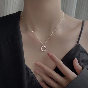 Pendant Necklaces New 925 Sterling Sier Round Necklace Zircon Geometric Chanis Sparkling Choker Party Favor Women Fashion Jewelry Al Smtae