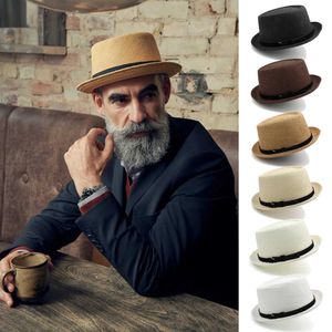 Beanie/Skull Caps Män Kvinnor Straw Pork Pie Hats Summer Sunhat Boater Caps Sailor Sombrero Beach Fedora Trilby Outdoor Travel US Storlek 7 1/4 UK L T221013