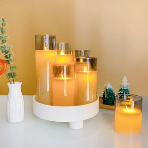 電気リモートコントロールLED WAX FLAMESS GLASS CANDLE WARMER WAX MELTING LIGHTバッテリー操作ティーライトキャンドルセット3