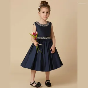 Girl Dresses A-Line Knee Length Flower Pageant Taffeta Sleeveless Jewel Neck With Beading