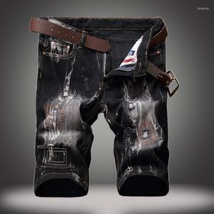 M￤ns jeans 2022 Summer Ink Design Men's Denim Shorts tv￤ttade och gamla retro stil h￥l fem-punkts plus storlek avslappnad