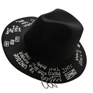 Beanie/Kafatası Kapakları Fedora Şapkası Piercing Graffiti Mektupları Yün Kore tarzı Gelgit Erkekler ve Kadınlar Geniş İngiliz Caz Hip Hop Winte T221013