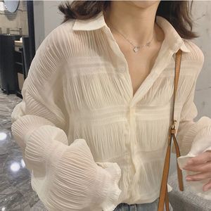 2022 Outono Chiffon Blusas Moda Feminina Camisa de Manga Longa Camisas Vintage Casual Blusa de Escritório Blusa Feminina Bottom Top