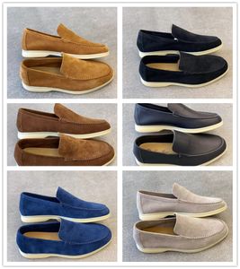 Новые Loro-Pianas Luxury Designer Shoes Charms украшенная ходьба Замшевые лоферы пара подлинная мужская кожа повседневная скольжение на квартирах для мужчин спортивные одежды 39-46