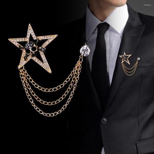 Brooches Korean Fashion Rhinestone Star Brooch Tassel Chain Lapel Pin And Suit Shirt Badge Corsage For Men Accessories Gifts