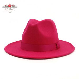 Beanie/Skull Caps Hot Pink Fedora Hats with Ribbon Band Women Fashion Goth Top Vintage Party Church Fascinator Jazz Hat Ladies Chapeu Feminino T221013