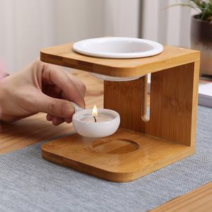 Fragrance Lamps Bamboo Essential Oil Burner Set Wax Melt Holder With Tealight Spoon Incense Air Fresh Decoration For Home