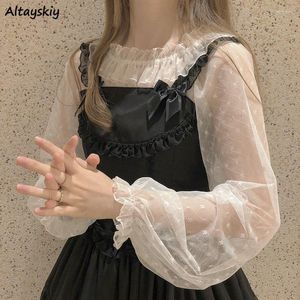 Blush Women Blush Women Design Blusas Sweet Transe-through Lolita Thin Korean Fashion Summer 2022 Hollow Out Slim Harajuku Teens Pure Lace Pure Lace