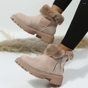Boots Platform 2022 Women's Shoes With Fur Winter Comfortable Snow Wide Calf For Women Low Ankle Luxury Ladies