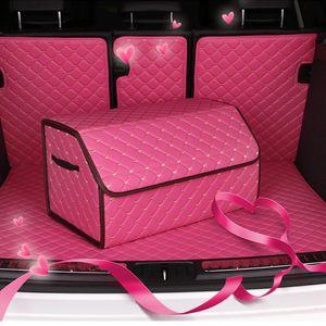 Lila Luxus-Leder-Auto-Aufbewahrungstasche, Kofferraum-Organizer-Box, zusammenklappbar, hohe Kapazität, Mehrzweck-Frau, Auto, wasserdicht, Universal-Zubehör
