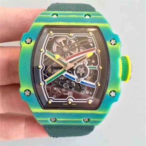 Luxury mens Mechanics Watches Wristwatch Top Brand 67-02 Van Niekerk Green NTPT Carbon Fiber Sports Automatic Men Openworked Dial Ribb