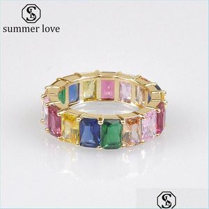 Pierścienie zespołu boho tęczowe cyrkon pierścionek moda kolorowa bagietka ślub zaręczynowanie wieczne pierścionki dla kobiet walentynki Prezent DH6S8