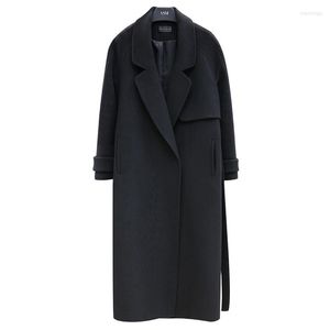 Women's Wool Women's & Blends 2022 Autumn Winter Casual Blend Trench Coat Oversize Long With Belt Women Cashmere Outerwear