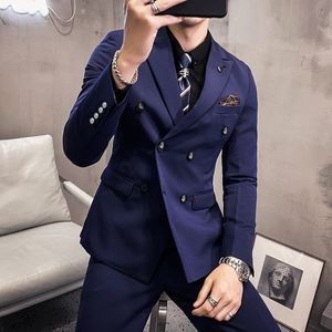 Tuxedos Blazer Pants High end Boutique Fashion Solid Color Casual Business Office Men s Double Breasted Suit Wedding Dress Party Party