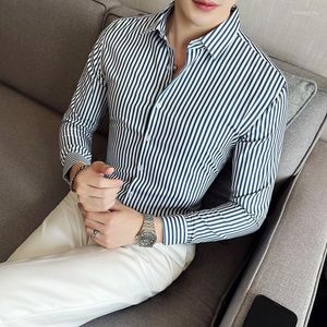 Men's Casual Shirts Fashion Striped Men's 2022 Long Sleeve Slim Shirt All-match Business Formal Dress Streetwear Chemise Homme