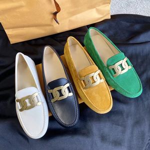 designer Slippers shoes Loro P Men and Women's Doudou Shoes DressShoes Metal chain decoration Leather Flat Casual Single Lazy Comfortable Lefushoes Loafers With box