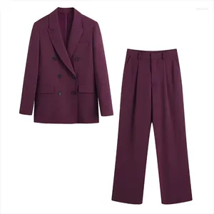 Women's Two Piece Pants Women's Sets Suit Office Ladies Formal Blazer Double Breasted Jacket Coat Solid Elegant Chic Woman Outwear Trf