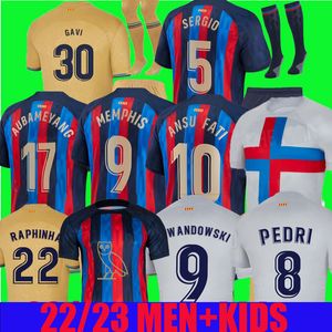 Raphinha Lewandowski Kessie Pedri Soccer Jersey Ferran Camisetas de ANSU FATI Kit Kit Men Kids Kounde Barcelonas Long Manche Long