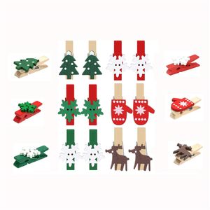 Christmas Wood Clips Xmas Tree Photo Peg Elk Gloves Snowflake Clothespins for Home School Art Craft Decor XBJK2210