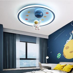 Chandeliers Modern Led Chandelier Light For Children's Room Bedroom Study Kids Baby Blue Cartoon Astronaut Ceiling Lamp Decor Fixtures