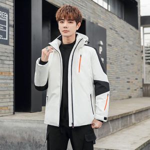 Men's Down White Duck Jacket Outdoor Winter Ski Wear Youth Fashion Thick Warm Cold-Proof Hooded Breathable Men