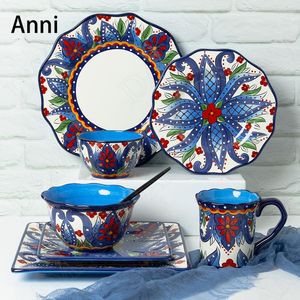 Teller American Painted Dinner Unterglasur handbemalte Keramikgerichte Westerngeschirr Dessertteller Home Küchenutensilien