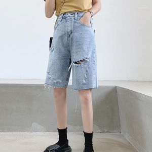 Women's Jeans Women's L-4XL Plus Size Tall Waist Woman Summer With Holes Knee-length Female Students Vintage Denim Trousers Loose Half