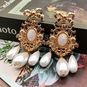 Stud Exaggerate Earrings Clip Teardrop Pearl Pendant Charm Bow Alloy Statement Luxury Jewelry 221014