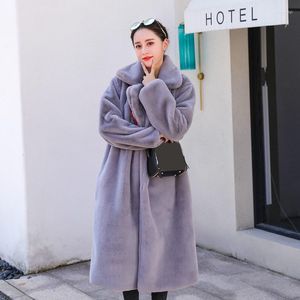 Frauenfell Frauen Faux Coat Winterrosa langer loser Mantel Luxus dicker warmes übergroßes weibliches Plüsch