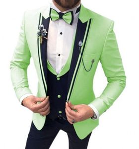 Doskonałe prawe zielone groom smoking czarny szal Lapel Slim Fit Groomsmen Suknia ślubna Doskonała man kurtka Blazer 3