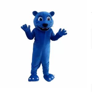 Costume della mascotte della pantera blu festa di carnevale Peluche fantasia che cammina dimensione adulta della mascotte del leone giallo.