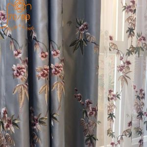 Cortina estilo chinês Folha de bambu Pêssego Blossom Blossom Cortans de cetim bordadas para o quarto do quarto do quarto do produto acabado