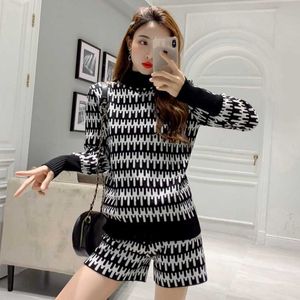 Women's Two Piece Pants Wenfly Women Striped Knitting Turtleneck Pullovers Thick Sweater Elastic Waist Shorts Pansts Casual Two Piece Sets Streetwear T221012