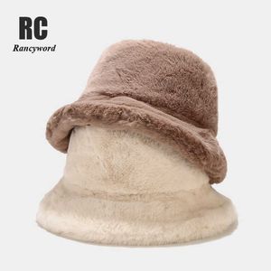 Beanie / Skull Caps Winter Outdoor Vacation Lady Panama Nero Solido ispessito Soft Warm Fishing Cap Faux Fur Bucket Hat Women Hairy leopard T221013