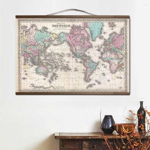 Paintings Old Vintage Map Of The World Canvas Painting Art Posters And Prints With Solid Wood Hanging Scroll Wall Pictures For Living Room