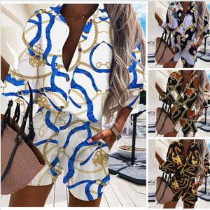 Two Piece Dress Women's Outfits 2 Piece Set Summer Boho Print Shirts Tops and Shorts Passar Two Piece Set Ladies Casual Button Shirt Short Suits T230113