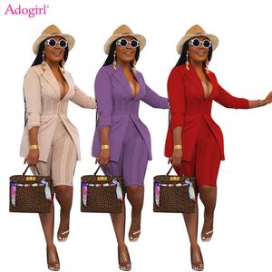 Kvinnors tvåbitar byxor Adogirl Sheer Mesh Patchwork Leisure Suit Women Office Two Piece Set Long Sleeve Blazer Coat Top Knee Lengh Pants Clubwear T221012