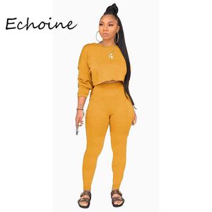 Women's Two Piece Pants Echoine Autumn O-neck Two Pieces Set Long Sleeve Sweatshirt Pant Suit With Pocket Tracksuit Women Solid 5 Color T221012