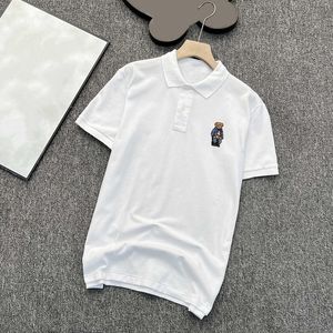 23woscaais Novo bordado urso urso polos de colarinho sólido algodão de camiseta de algodão superdimensionado camisa solta manga curta designer mach