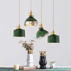 Pendant Lamps Retro Glass Lamp Luxury Vintage Style Home Lighting Fixture Green Shade Bedroom Kitchen Suspension Hanglamp Decoration