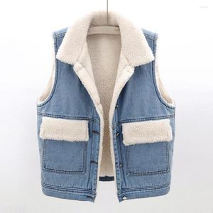 Women's Vests Lambswool Thick Warm Women Denim Waistcoat Outerwear 2022 Autumn Winter BF Style Sleeveless Jean Jackets Vest