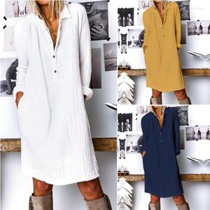 Abiti casual Oversize Cotone Lino Abito da donna Manica lunga Tasca Bianco Donna incinta Estate Nero Abiti larghi Donna