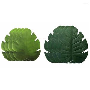 Table Mats 8Pcs Banana Leaf Mat Waterproof Cloth Cup Bowel Pot Pad Holder Dark Green & Gradient