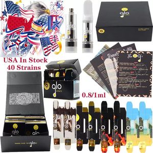 USA Packaging Atomizers Empty Strains GLO Extracts Vape Pen Cartridges Carts Dab Wax Ceramic Coil Glass Tank Thick Oil Thread Battery Vaporizers